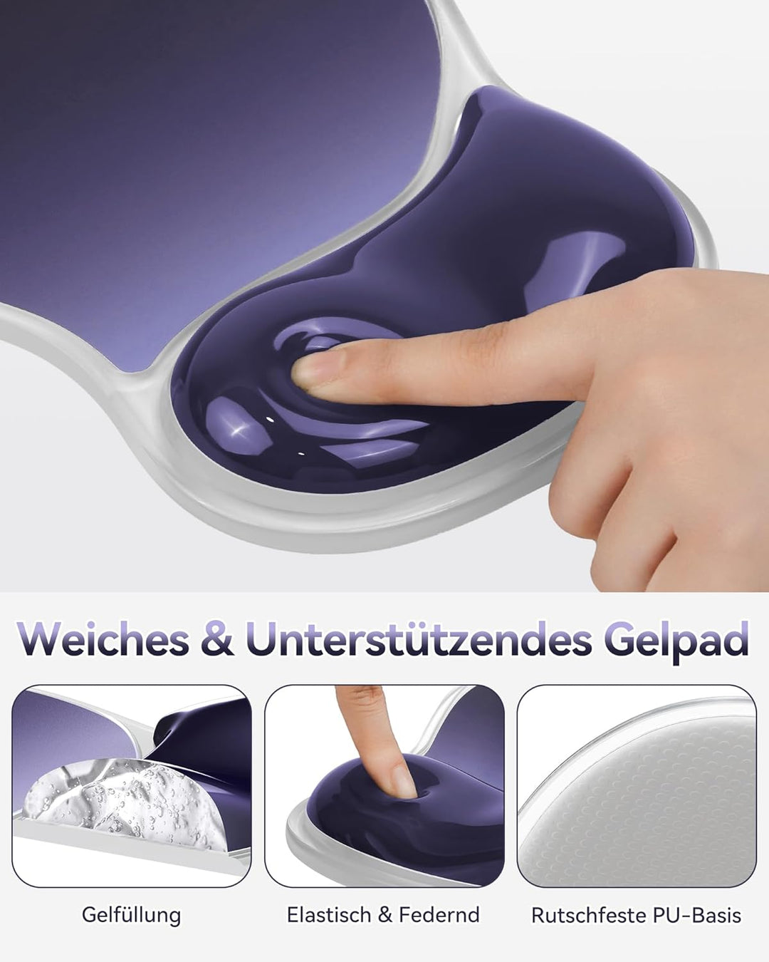 TECKNET Mauspad mit Gel-Handgelenkauflage, Ergonomische Tropfenförmige Vertiefung, Passt &amp; Weich, Wa