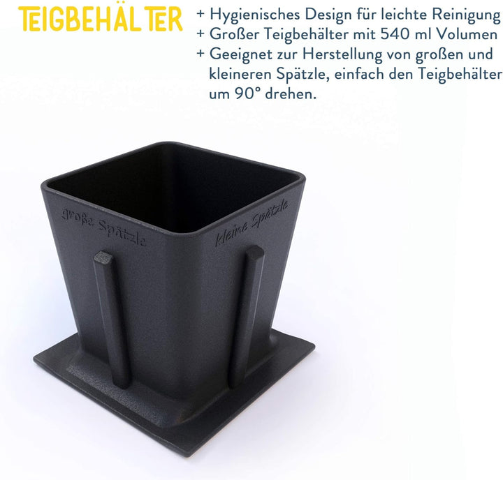 Rührspatz® Edelstahl Spätzlehobel mit Rührfunktion, super hygienisches Design, Grosse und kleine Spä