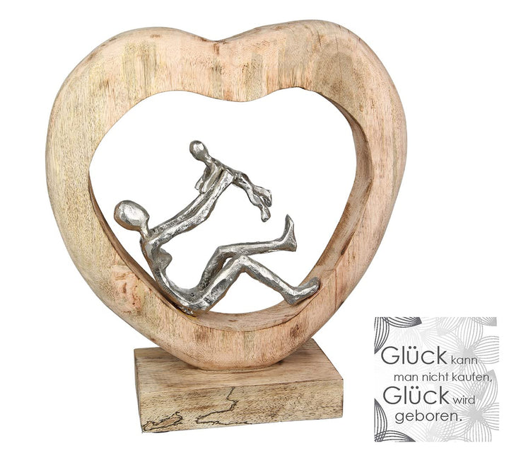GILDE Deko Figur Skulptur Kinderliebe, Mutter mit Kind - aus Aluminium Holz - Farben: Silber braun -