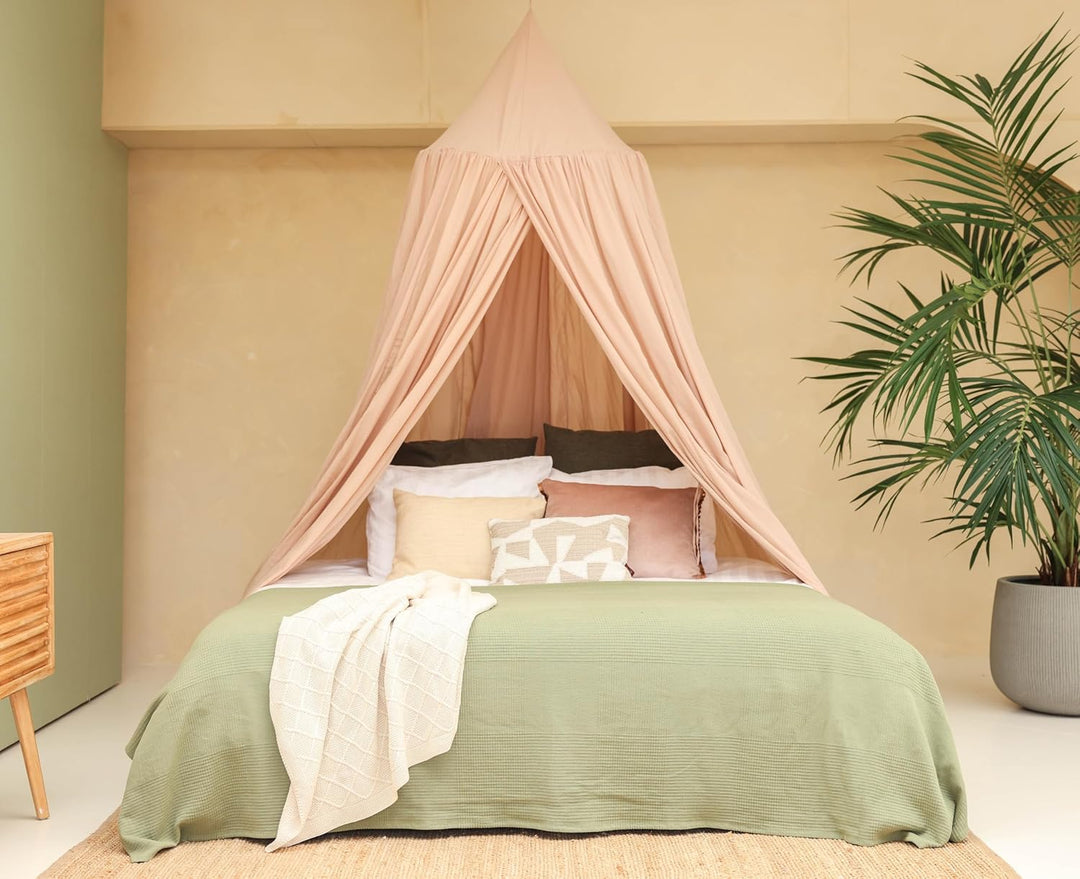 Nougat Betthimmel für Doppelbett | Runder Moskitonetz Grössen | Baldachin Bett für Teenagern &amp; Erwac