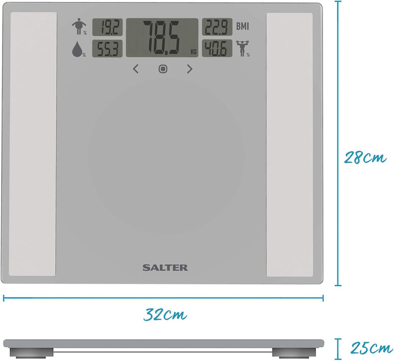 Salter 9185 SV3R ultraflache digitale Körperanalyse Personenwaage, Badezimmerwaage, Gewicht, Körperf