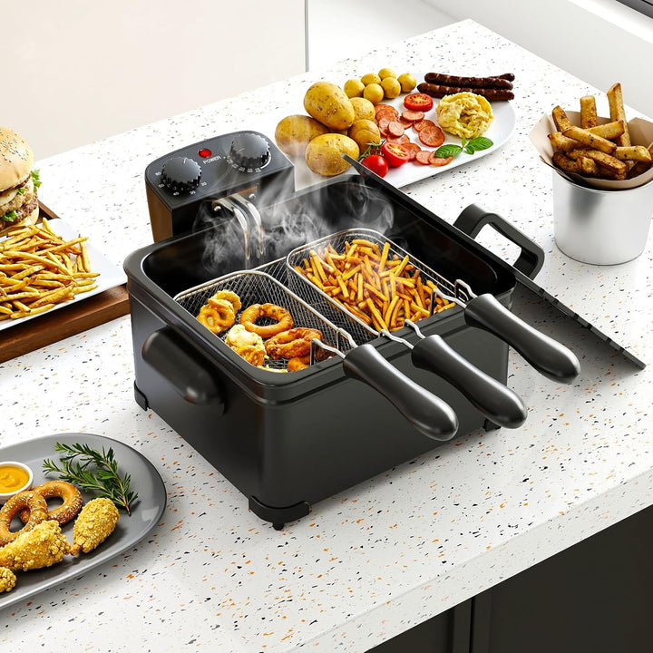 LIFEZEAL Elektrische Fritteuse 5L, Doppel Ölfritteuse mit Sichtfenster, 1700 W Fettfriteuse mit eins