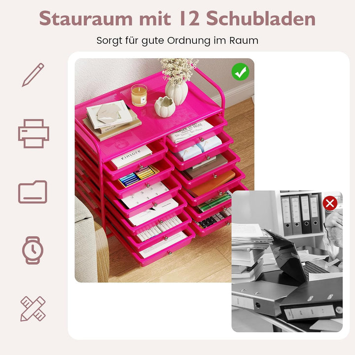 COSTWAY Rollwagen mit 12 stapelbaren Schubladen, Schubladenwagen Rollcontainer mit Metallgestell & A