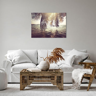 Bilder auf Leinwand Meer Palme Wasser Leinwandbild mit Rahmen 70x50cm Wandbilder Dekoration Wohnzimm