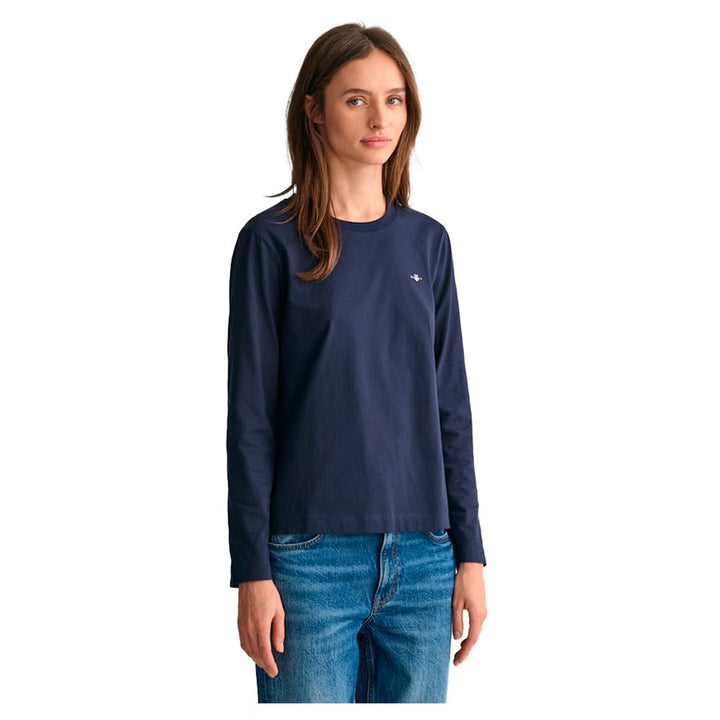 GANT Damen Reg Shield Ls T-Shirt, Evening Blue