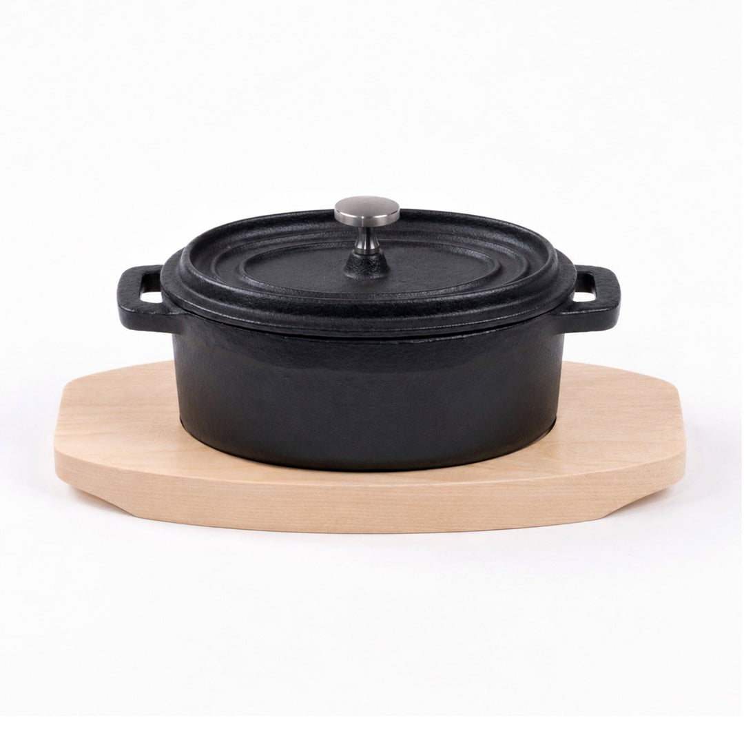 Mini Cocotte Oval 12 x 8,5 cm Gusseisen Emailliert Kleiner Topf mit Deckel Handgeschmiedeter Emaille