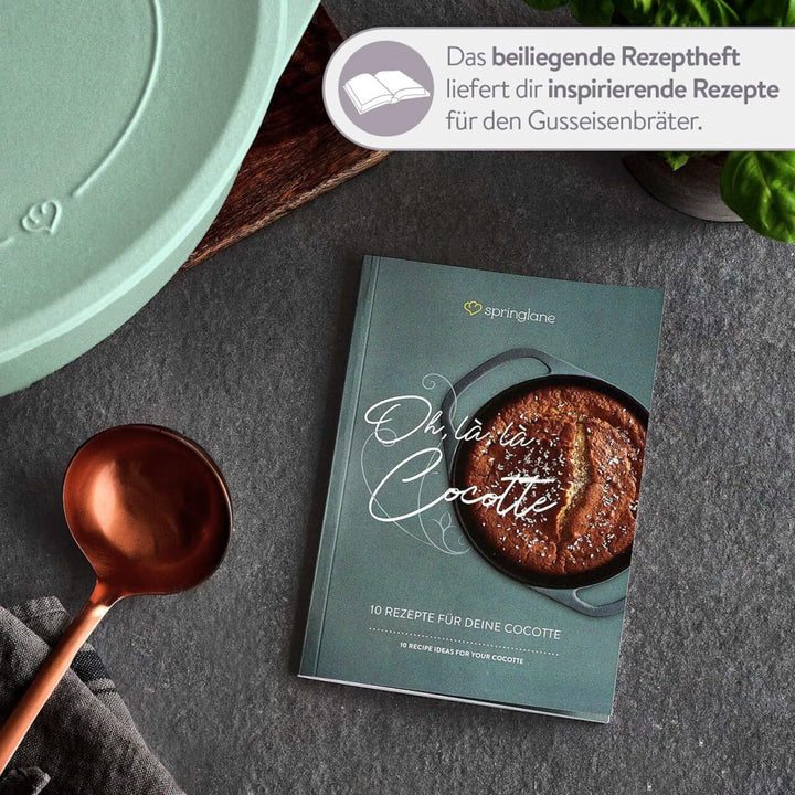 SPRINGLANE Cocotte mit Deckel, Mint, oval, 33 cm, 6,5 L, Gusseisen Bräter, Schmortopf Induktion Brät