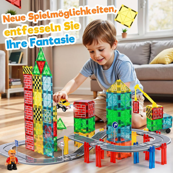 Magnetische Bausteine – 75 Pcs Ingenieurwesen Rennwagen-Bausatz, Spielzeug ab 2 3 4 5 6 Jahre Junge