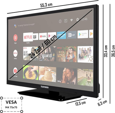 TELEFUNKEN XH24AN550MV 24 Zoll Fernseher/Android Smart TV (HD Ready, HDR, Triple-Tuner, 12 Volt, Blu