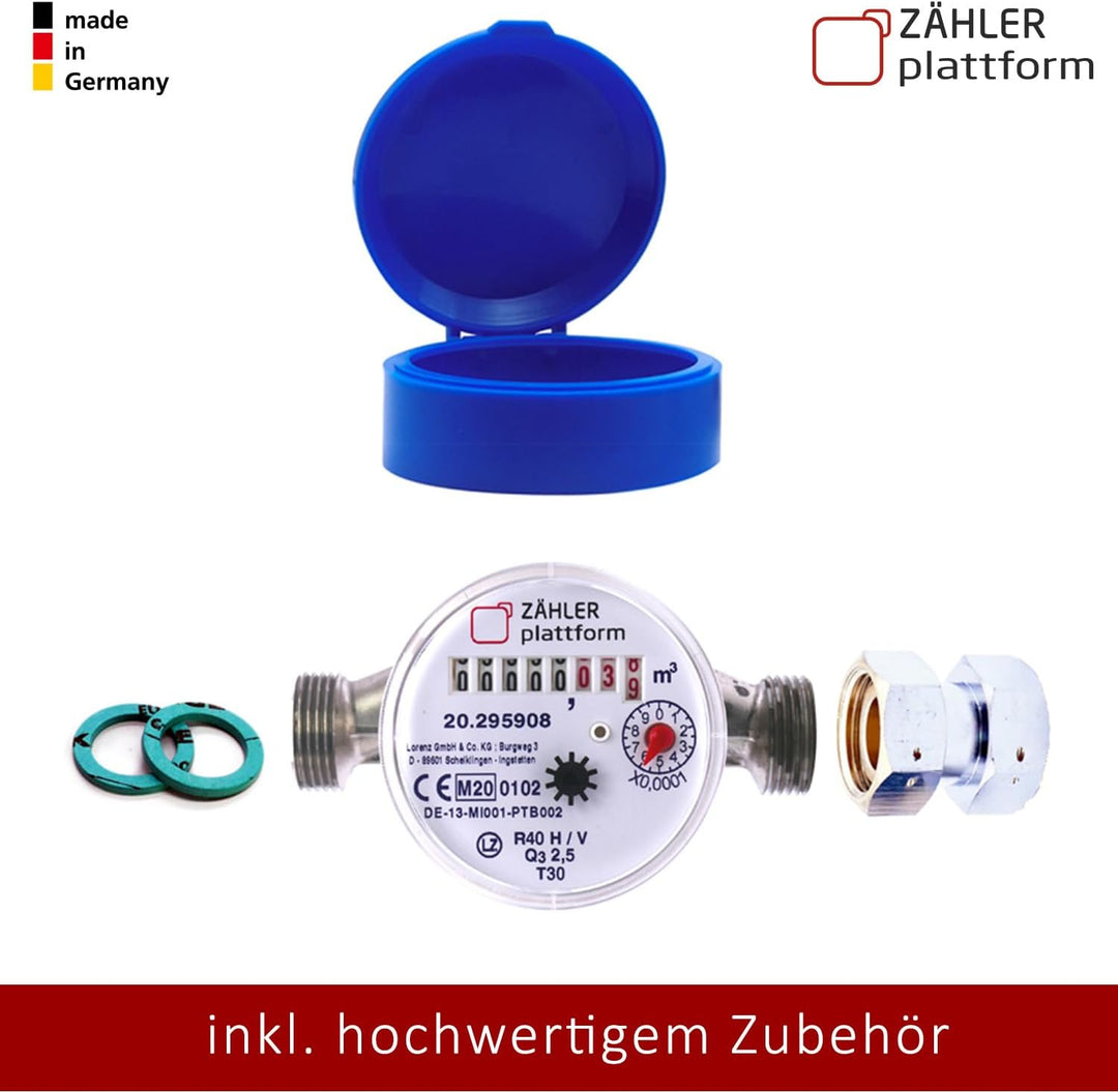 ZÄHLER plattform Zapfhahn Wasserzähler Set Durchfluss Qn 1,5, Kaltwasser, Baulänge 80 mm Eichung 202