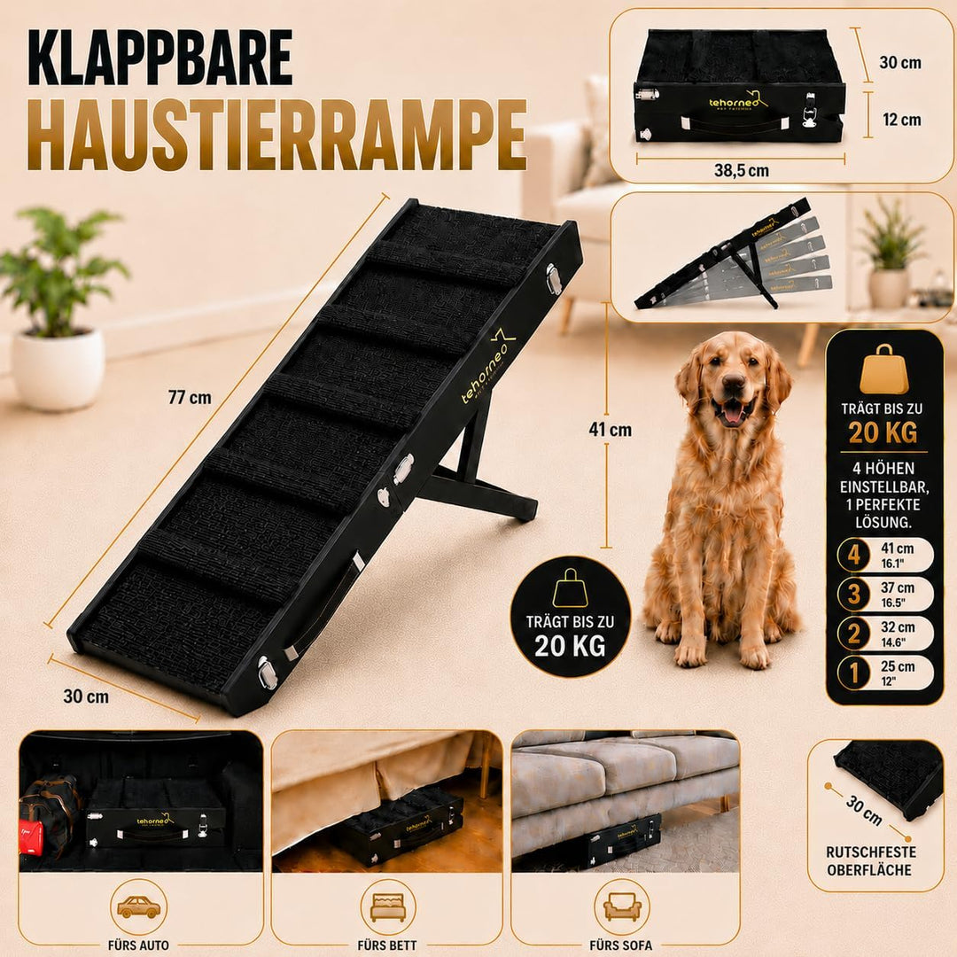 TEHORNEO Hundetreppe für Kleine Hunde, Hunderampe 4 Höhen 25-41 cm, Hunderampe Sofa, Hunde Rampe Bis