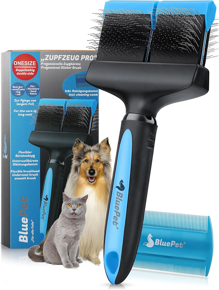 BluePet "ZupfZeug Pro" Professionelle Hundebürste Langhaar - Zupfbürste für Hunde und Katzen - Entfe
