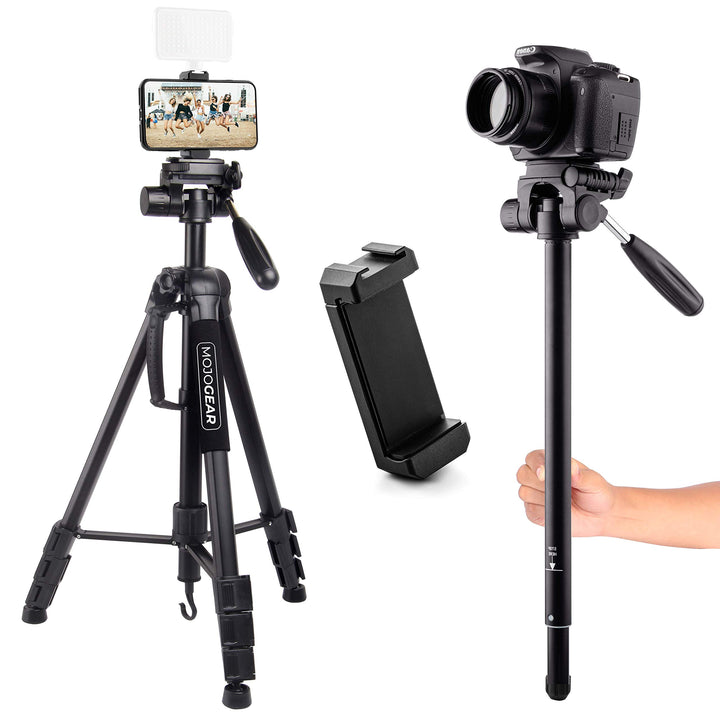 MOJOGEAR 177cm 2-in-1 Stativ - Dreibeinstativ + Einbeinstativ mit Premium Telefonhalterung - Alumini