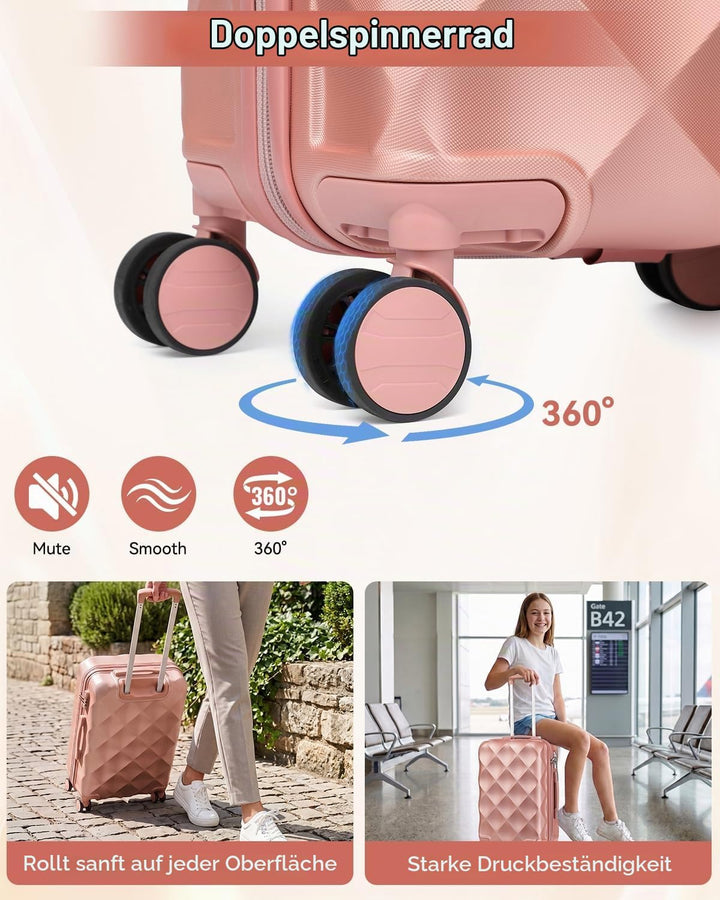 Handgepäck Koffer Trolley ABS Leicht Reisekoffer Hardschale 4 Rollen und TSA Schloss Mit 1 Reisetasc