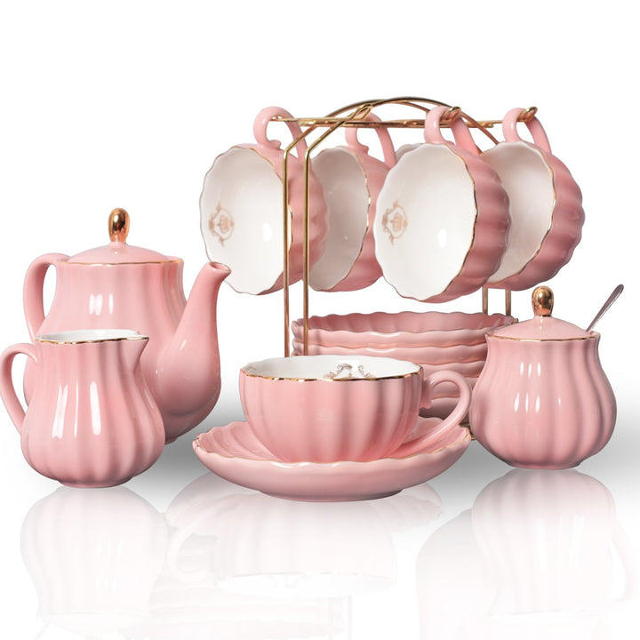 Sweejar Home 22 Stück Europäischen Stil Teeservice, Teetasse und Untertasse Set, Keramik Kaffeeset,