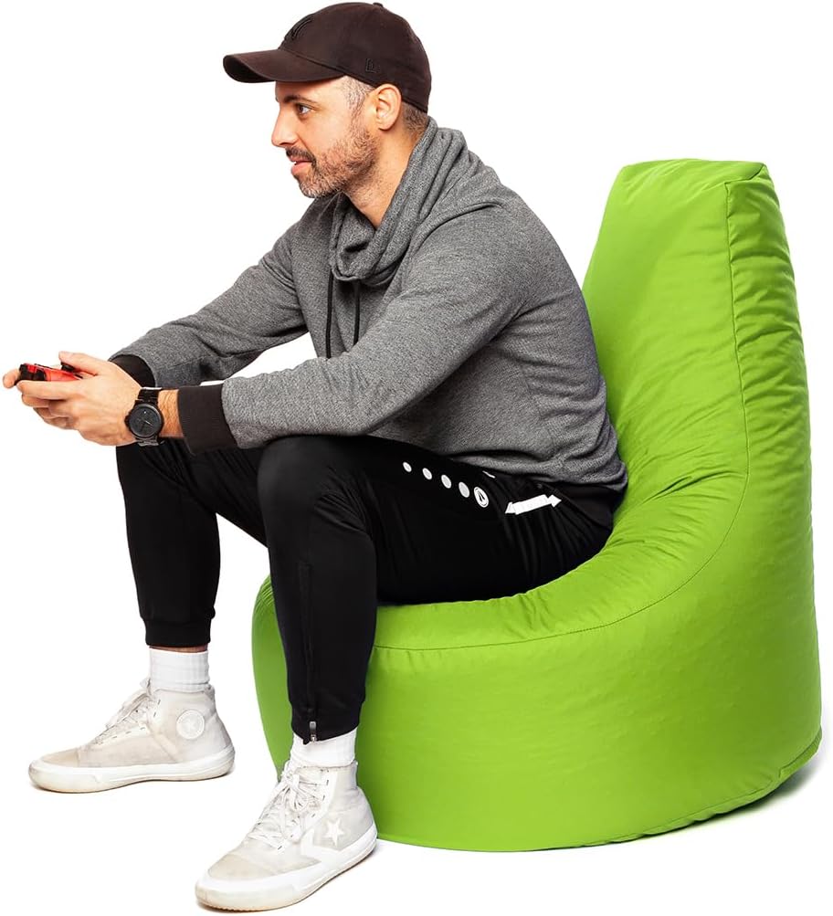 PATCH HOME Gamer Sessel inkl. Würfel Bean Bag Set Ø80cm, 30cm Sitzhöhe, 90cm Höhe + 35x35cm Würfel K