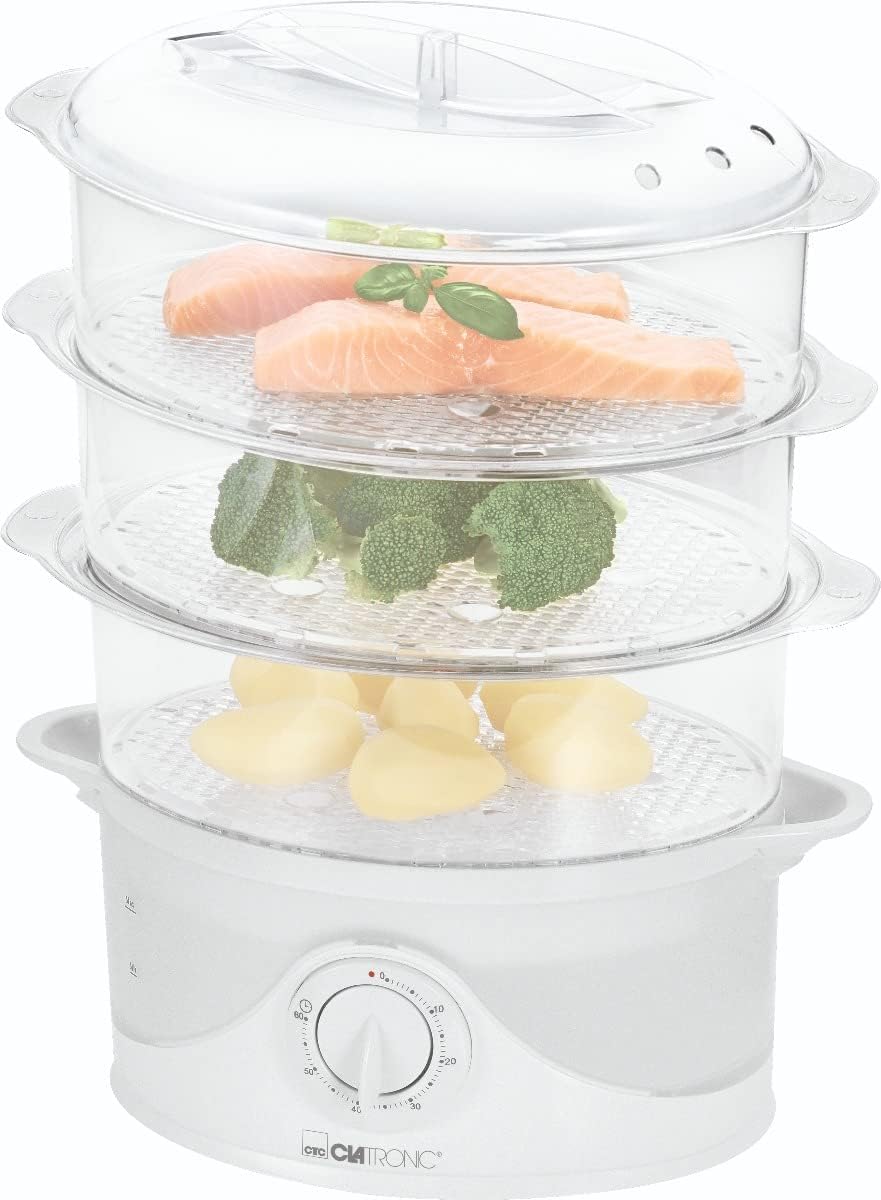 Clatronic DG 3665 Dampfgarer zum schonenden, vitaminerhaltenden Garen von Speisen, Halbtransparenter