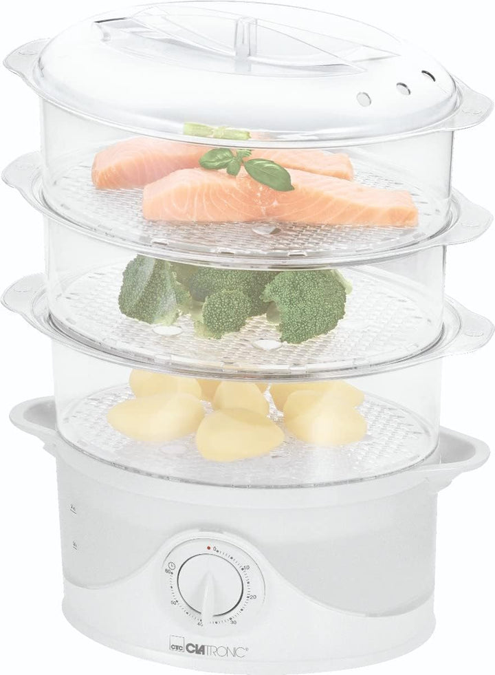 Clatronic DG 3665 Dampfgarer zum schonenden, vitaminerhaltenden Garen von Speisen, Halbtransparenter