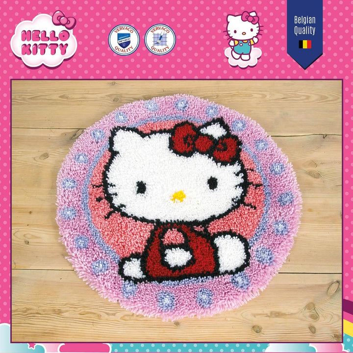Vervaco Formteppich Hello Kitty Knüpfteppich mit Knüpfhaken, Baumwolle, Mehrfarbig, 55 x 55 x 1 cm