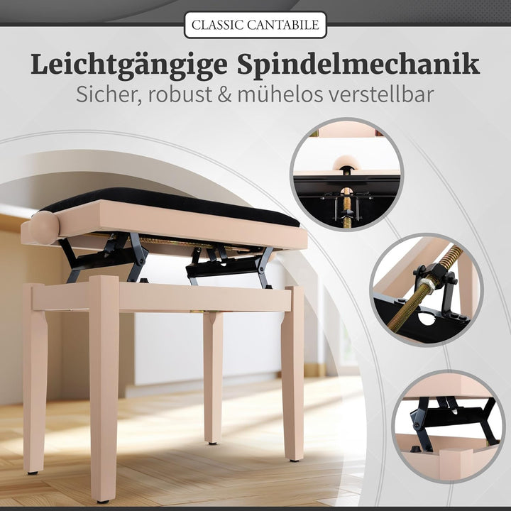 Classic Cantabile Pianobank LA matt - Höhenverstellbar von 47-56 cm - Spindelmechanik - Sitzfläche 5