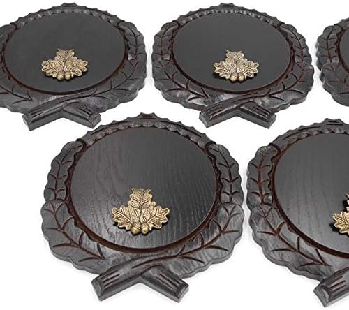 GTK Set 5 Stück Keilerschilder geschnitzt dunkel AF 17,5 cm mit 5 Stück Eichenlaub Deckblatt klein K