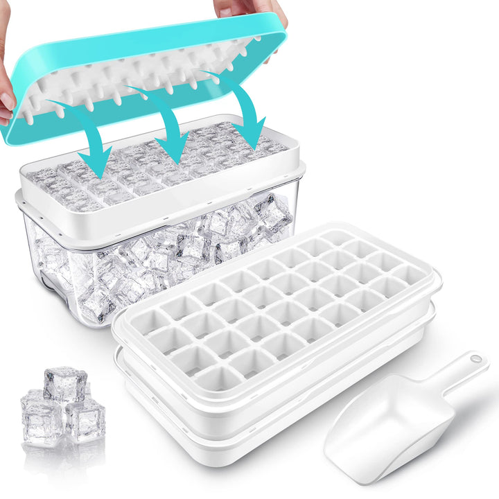 Eiswürfelbehälter mit Deckel und Behälter, 64 Stück Eiswürfel, einfaches Drücken, um das Eis zu löse