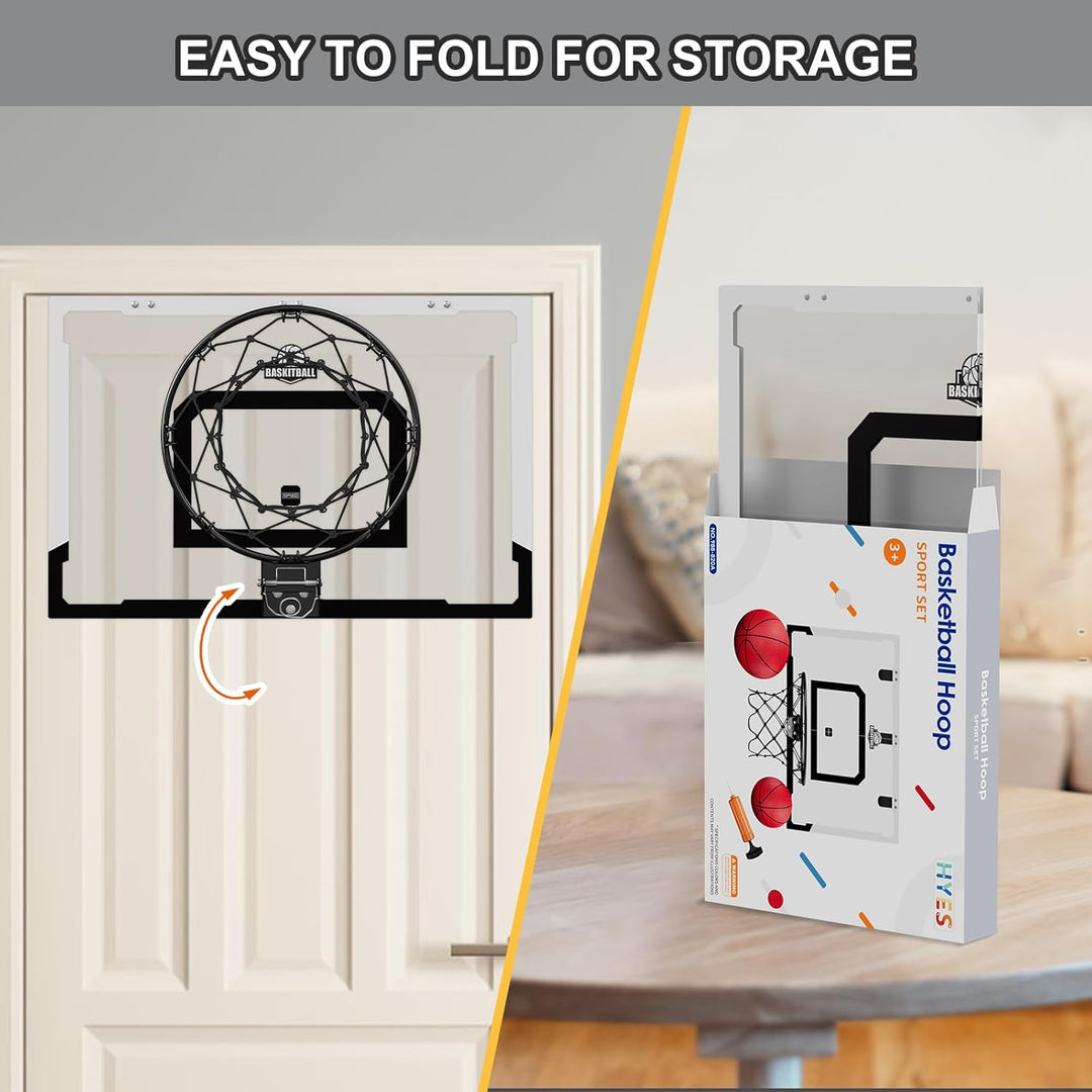 HYES Basketballkorb für Erwachsener Kinder Zimmer Basketball Set mit 2 Ball Pumpe Indoor Outdoor Spo