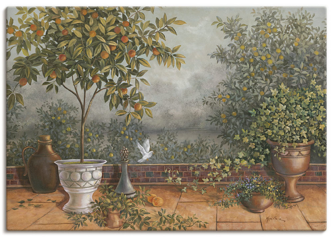 Artland Leinwandbild Wandbild Bild auf Leinwand 100 x 70 cm Landschaften Garten Malerei Grün A5ZJ Ga