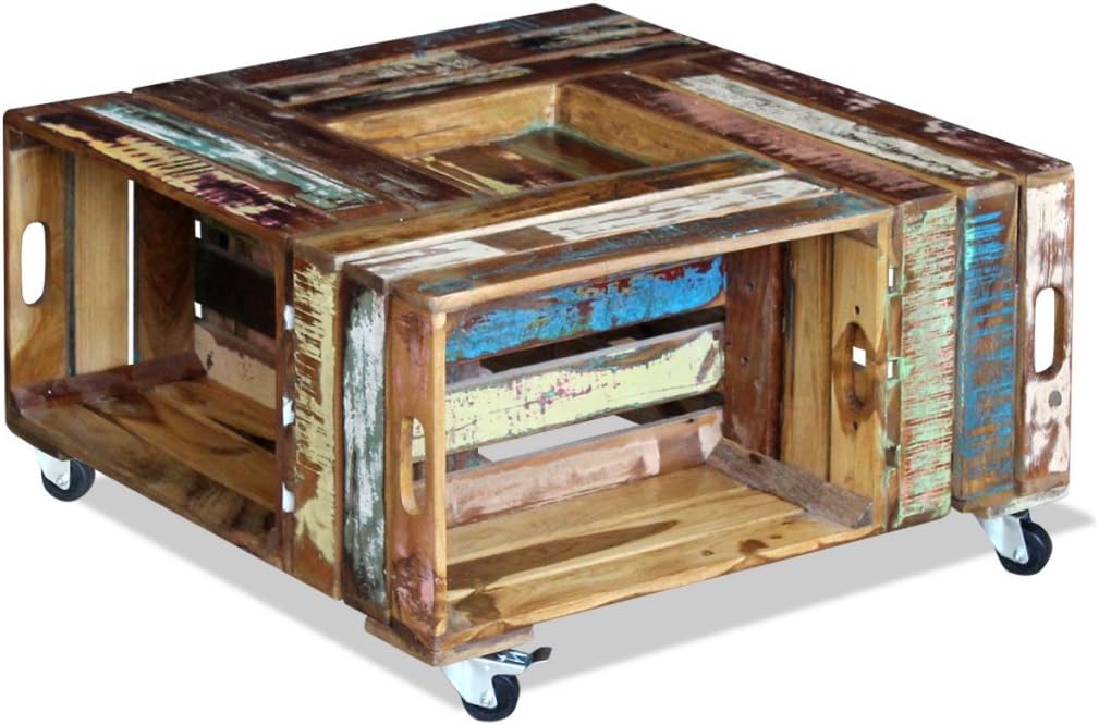 Festnight Retro Couchtisch Kaffeetisch Sofatisch aus Recyceltes Massivholz 70 x 70 x 35 cm als Wohnz