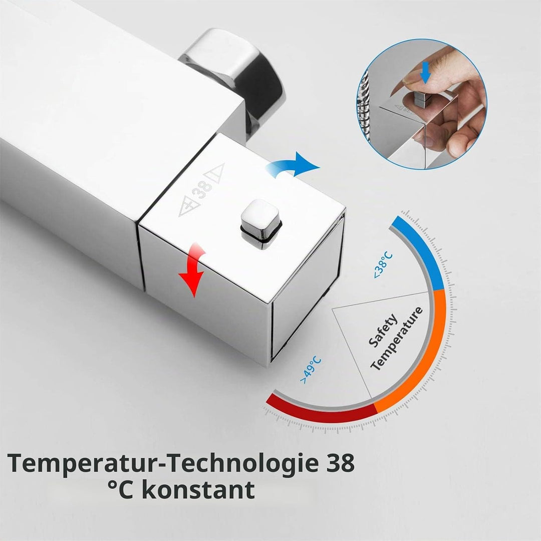YOOZENA Duschsystem,Duscharmatur Komplettset,Duscharmatur mit Thermostat, Duschkopf mit Schlauch und