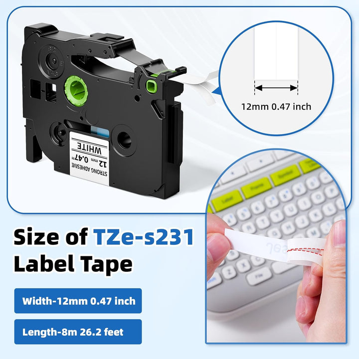 Tze-s231 Schriftband Kompatibel mit Brother P-touch Extra Stark Klebend für Brother P-touch PT-H105,