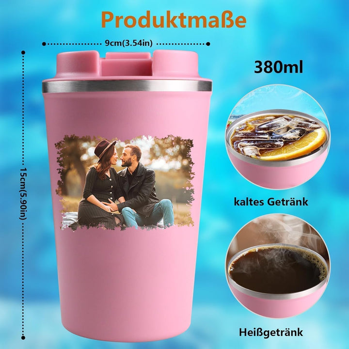 Thermobecher Personalisiert mit Foto und Logo - Edelstahl Kaffee Thermobecher 380ml - Geburtstagsges
