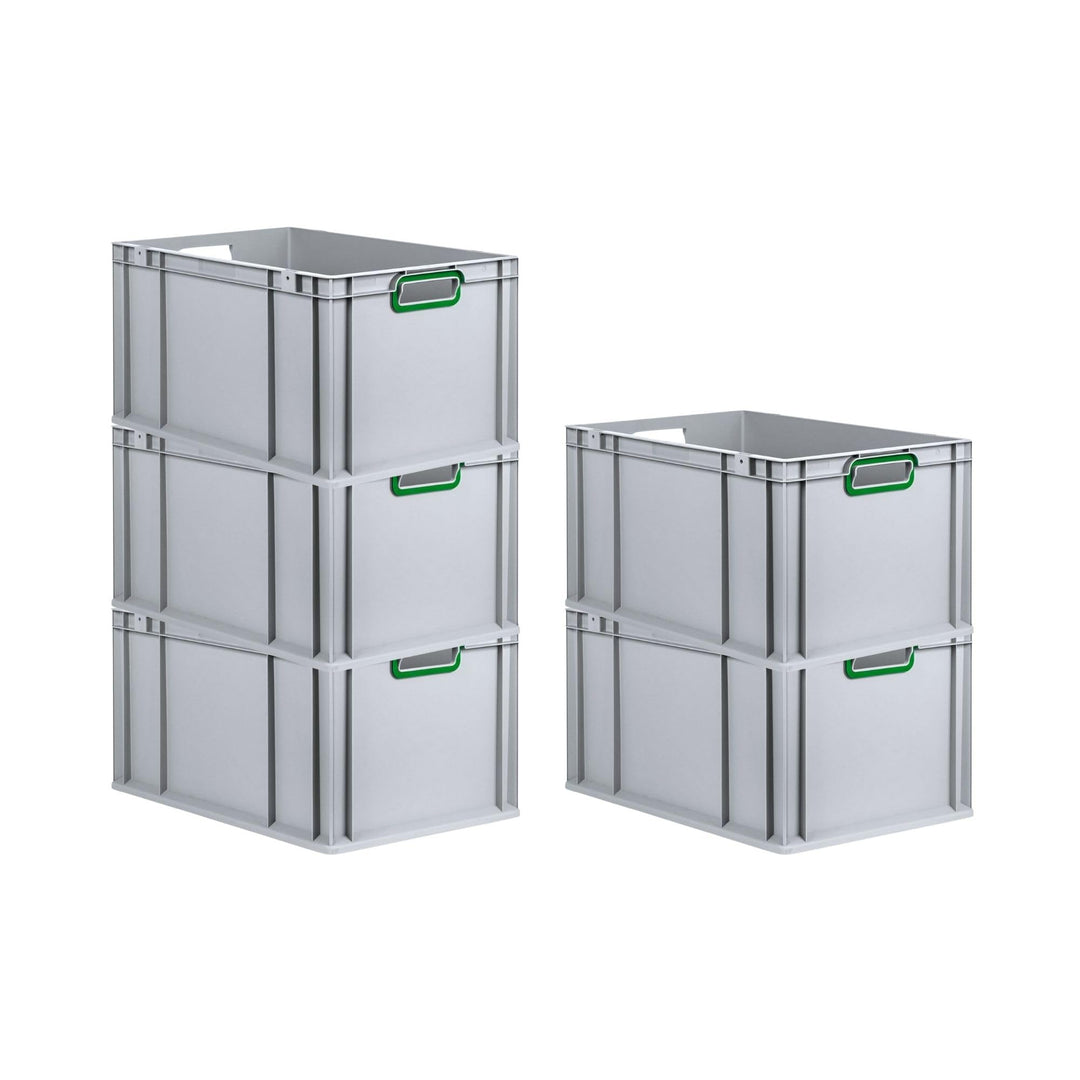 SuperSparSet 5x Eurobox NextGen Color | HxBxT 32x40x60cm | 65 Liter | Griffe grün offen | Verstärkte