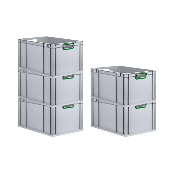SuperSparSet 5x Eurobox NextGen Color | HxBxT 32x40x60cm | 65 Liter | Griffe grün offen | Verstärkte