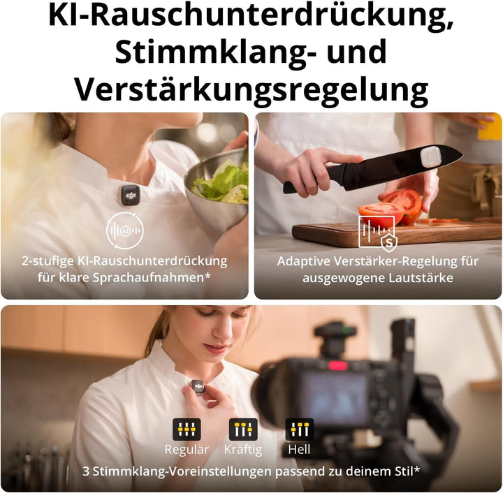 DJI Mic Mini 2S (1 TX + 1 Handy-Empfänger + Case), KI-Geräuschunterdrückung Mic Mini 2S (1 Sender +