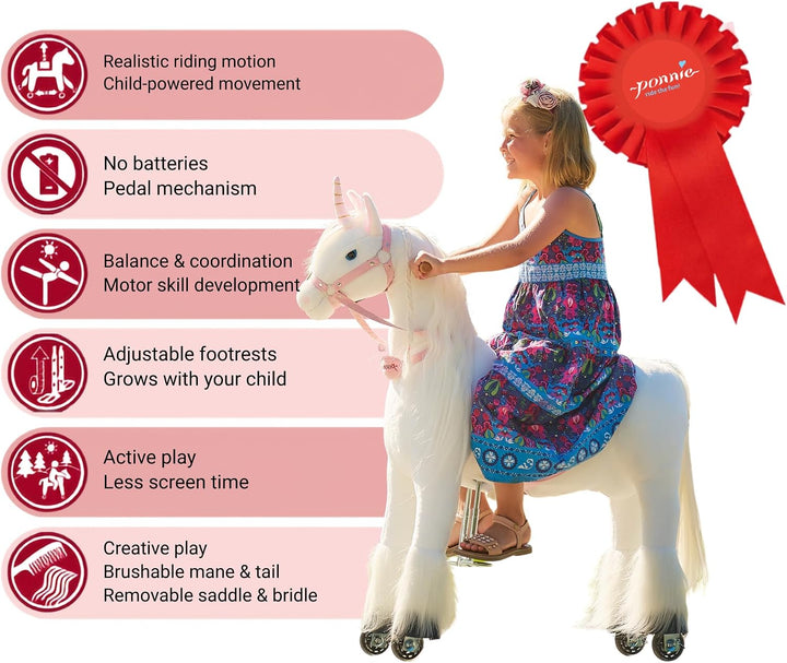 Ponnie Einhorn auf Rollen Merlin - Unicorn M mit rosa Sattel