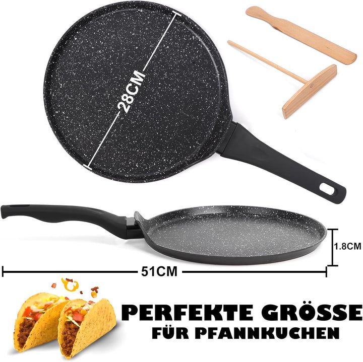 diig Crepe Pfanne 28cm, Antihaftpfanne Omelette Flache Pfannkuchen Pfanne mit Teigverteiler und Holz