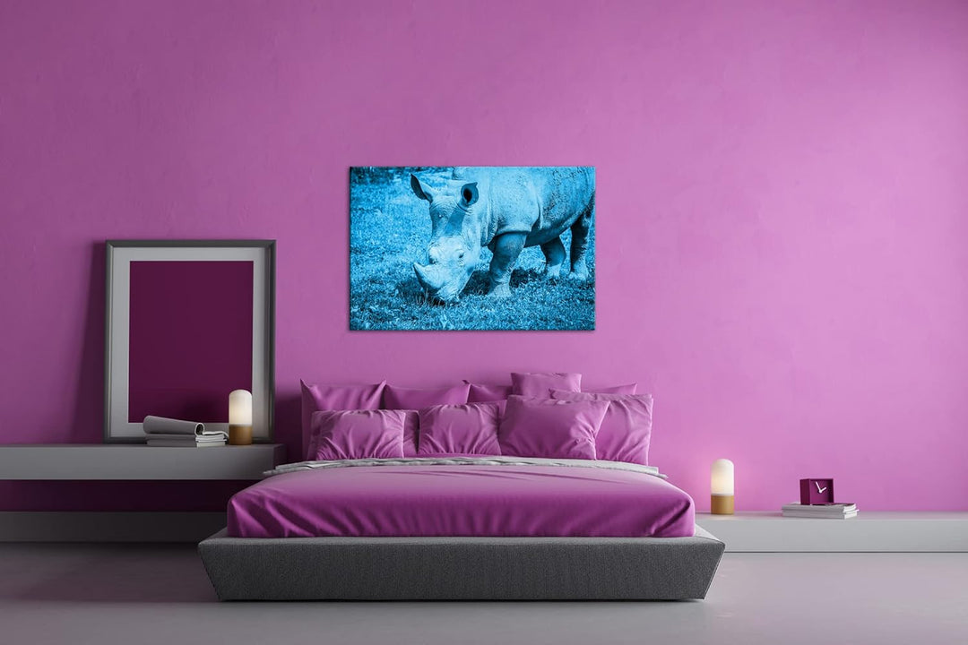 deyoli edles Nashorn Format: 80x60 Effekt: Monocrome Blau als Leinwand, Motiv fertig gerahmt auf Ech