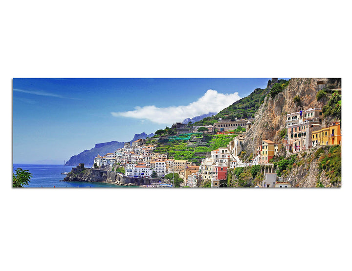 Paul Sinus Art Panoramabild auf Leinwand und Keilrahmen 150x50cm Italien Amalfi Meeresstadt Berge Me