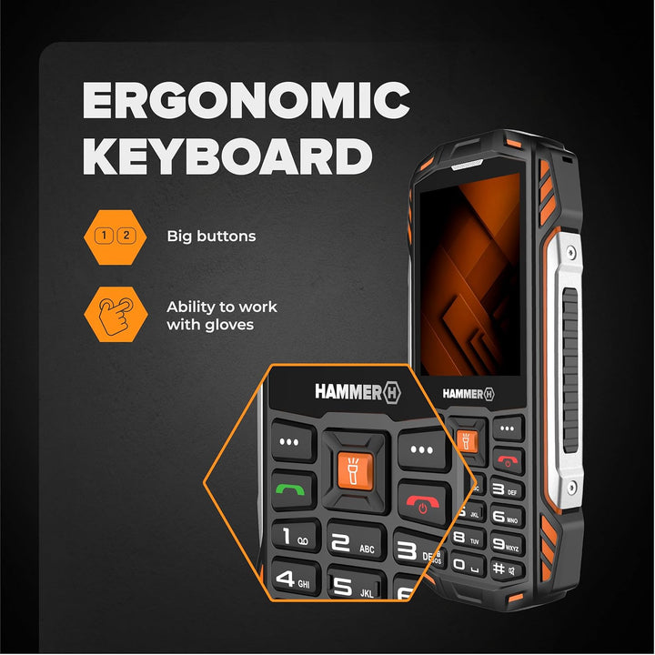 Hammer H Power Plus LTE Outdoor Handy ohne Vertrag, 4000mAh Akku, 128MB Memory, 64MB RAM, 2,8" IPS D