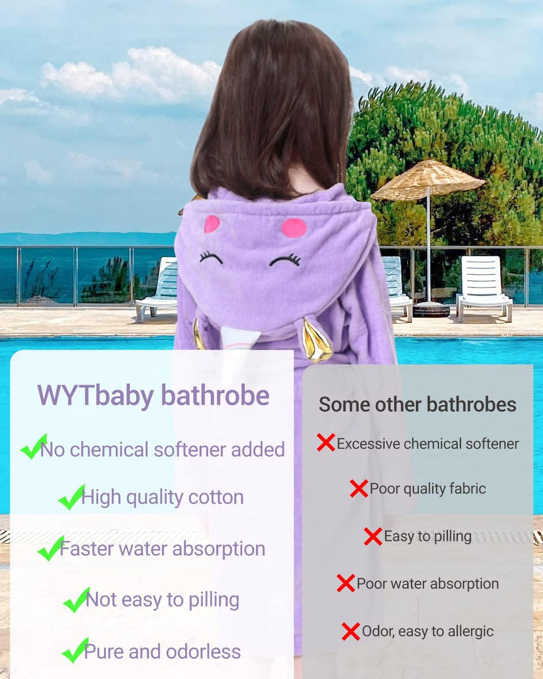 WYTbaby Bademantel Kinder Teenager Mädchen Jungen 100% Baumwolle Kapuze Nachtwäsche Strandtücher Mor