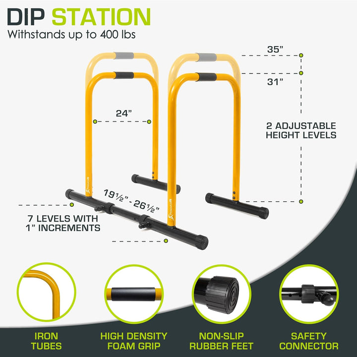 ProsourceFit Dip Stand Station, Ultimate Heavy Duty Body Bar Press with Safety Connector for Tricep
