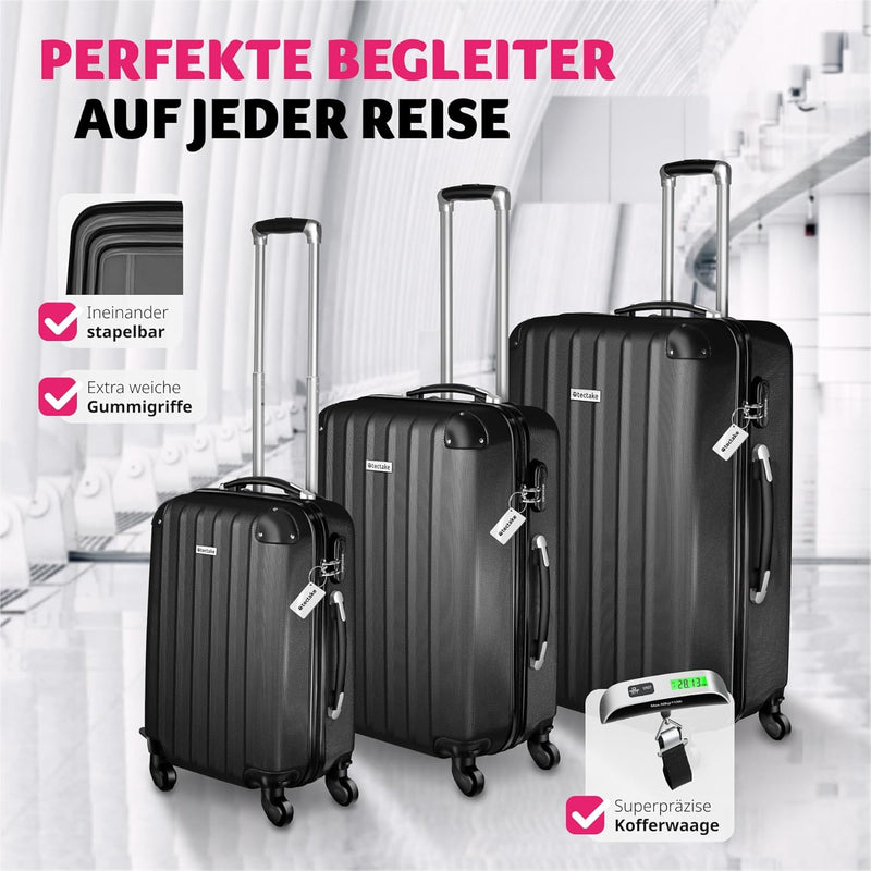 tectake® 3er Kofferset mit Kofferwaage & Kofferanhänger, Reisekoffer Set, ABS Hartschalenkoffer Set,