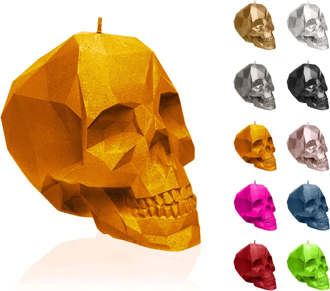 Candellana Kerze Kleiner Schädel Low Poly | Höhe: 7,5 cm | Orange | Totenkopf | Handgemacht in der E