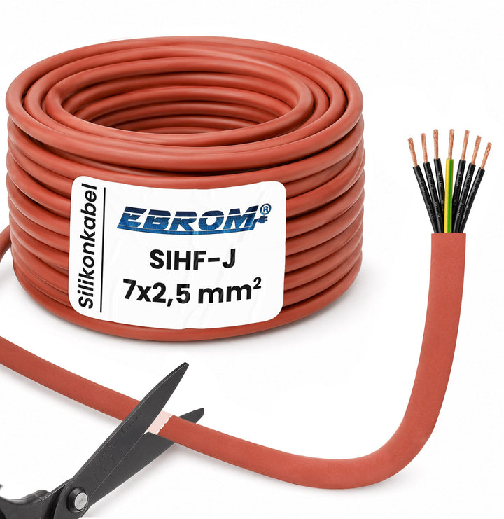 Silikonkabel Saunakabel SIHF-J 7x2,5 mm² - 99,9% OFC Kupfer verzinnt -Meterware- Auswahl in 1 Meter