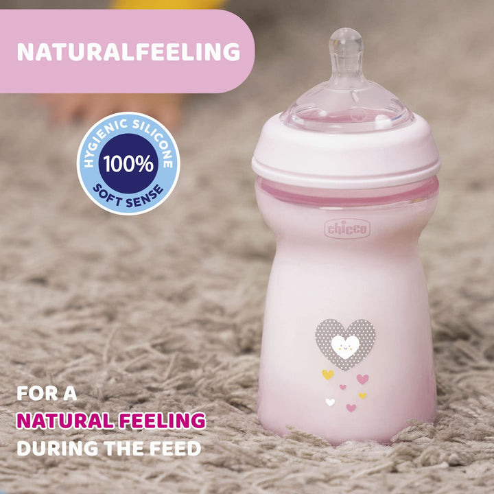 Chicco Natural Feeling Anti-Kolik Babyflasche 6+ Monate, 2 Stück, 330 ml, Babyfläschchen mit Weichem