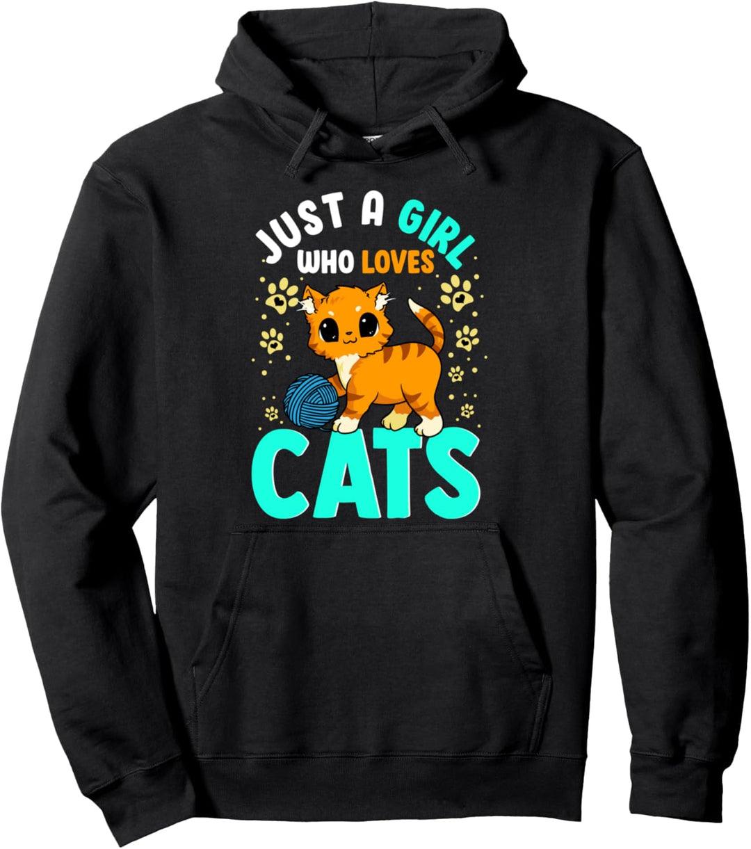 Just A Girl Who Loves Cats Kids Girls Funny Paws Cat Lovers Pullover Hoodie