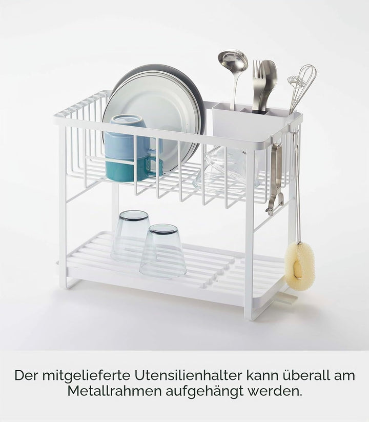 YAMAZAKI Home Abtropfgestell mit Zwei Ebenen, verstellbar, kompaktes Abtropfgestell mit Haken, Utens