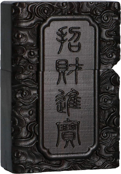 Generic Natural Ebony Black Wood Carved Lichter Shell Box For Zippo Module Rich Unicorn Reiches Einh