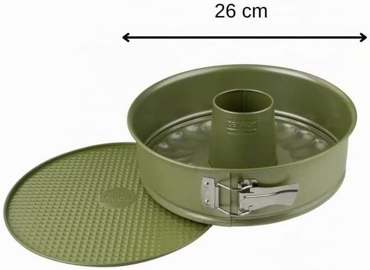 Zenker Springform Ø 26 cm mit Flachboden und Rohrboden – Hochwertige und stabile Backform in grün –